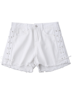 Denim Polyester Lace-Up Shorts