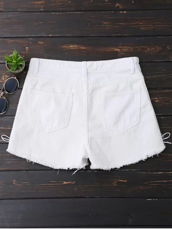 Denim Polyester Lace-Up Shorts