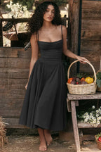 Corset-Style Midi Sundress with Sleeveless Cut