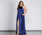 Zip-Detail Satin Dress with High Slit