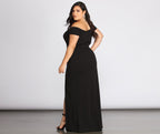 Off-Shoulder Crepe Gown with Zip Detail