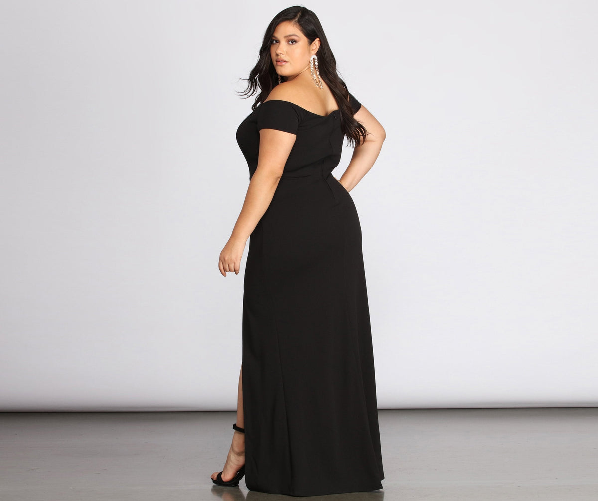 Off-Shoulder Crepe Gown with Zip Detail