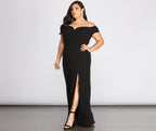 Off-Shoulder Crepe Gown with Zip Detail