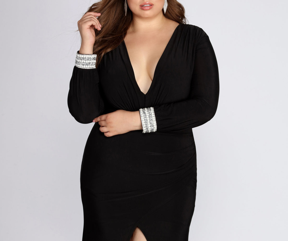 Asymmetric Dress with Pearl Details