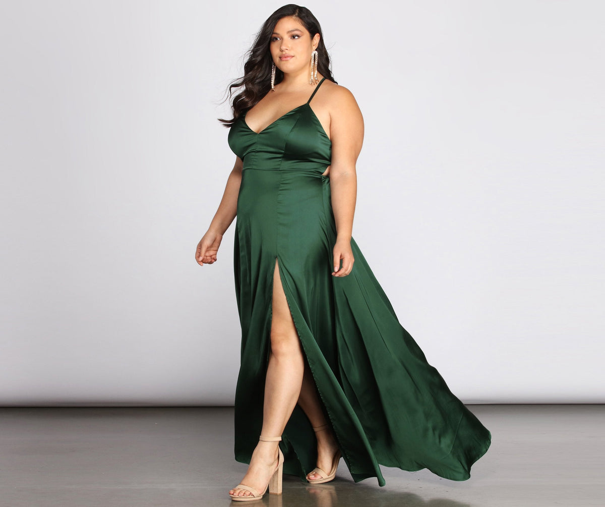 Satin Dress with Lace-Up Details