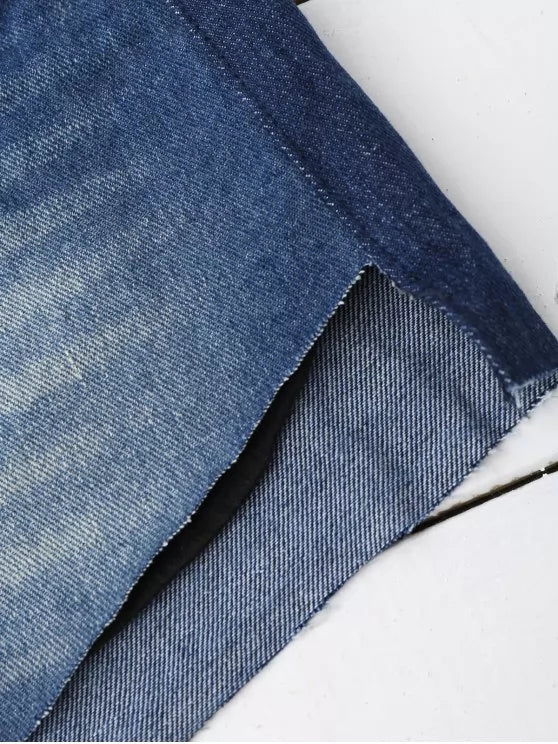 Denim Cotton Shorts with Distressed Details