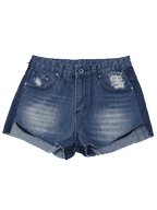 Denim Cotton Shorts with Distressed Details
