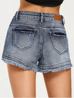 Denim Cotton Shorts with Zip Detail