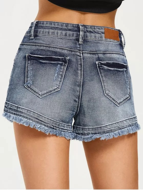 Denim Cotton Shorts with Zip Detail