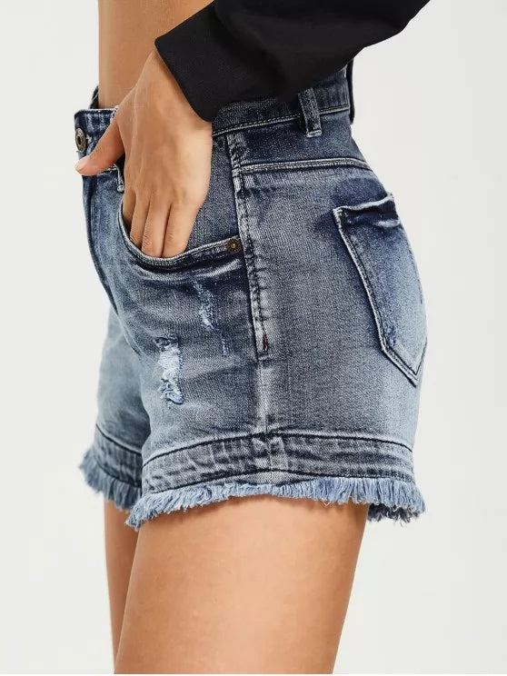 Denim Cotton Shorts with Zip Detail