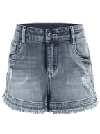 Denim Cotton Shorts with Zip Detail