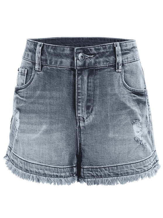 Denim Cotton Shorts with Zip Detail