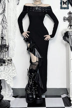 Gothic Bodycon Slit-Detail Dress