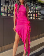 Mesh Polyester Dress with Floral Details