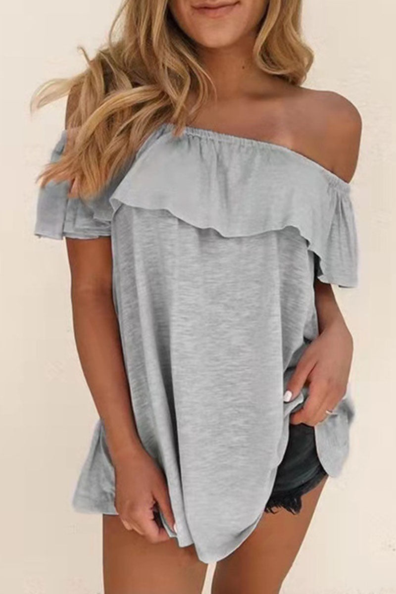 Panelled Solid-Color T-Shirt with Off-Shoulder Neckline
