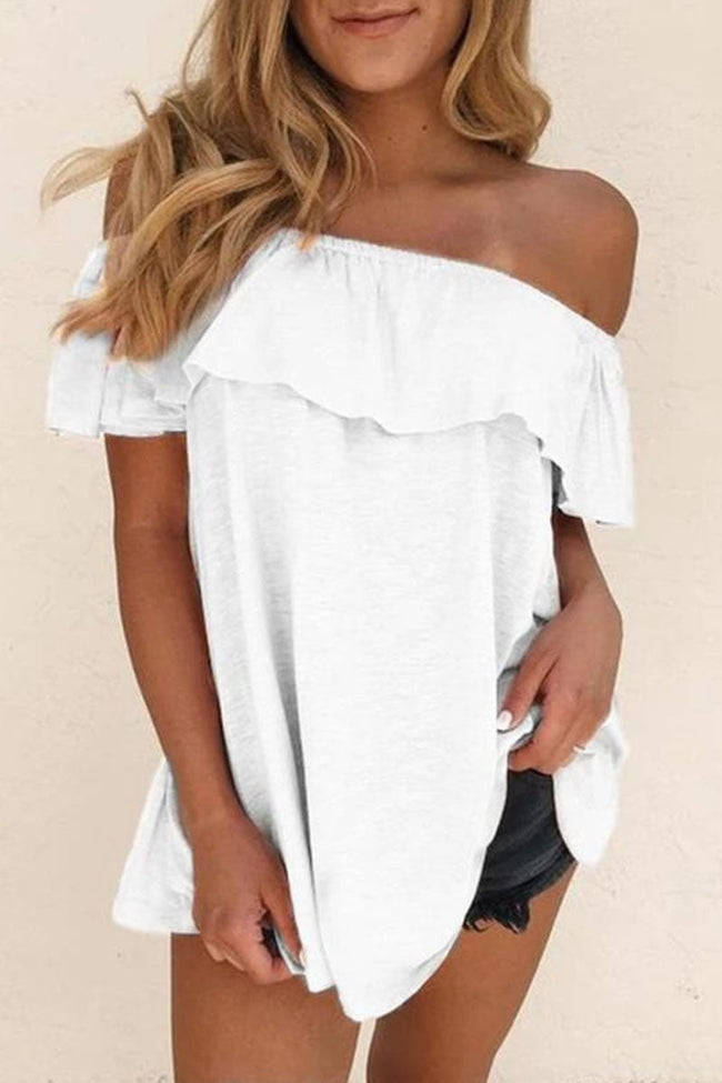 Panelled Solid-Color T-Shirt with Off-Shoulder Neckline Main image