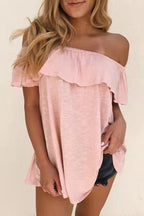 Panelled Solid-Color T-Shirt with Off-Shoulder Neckline