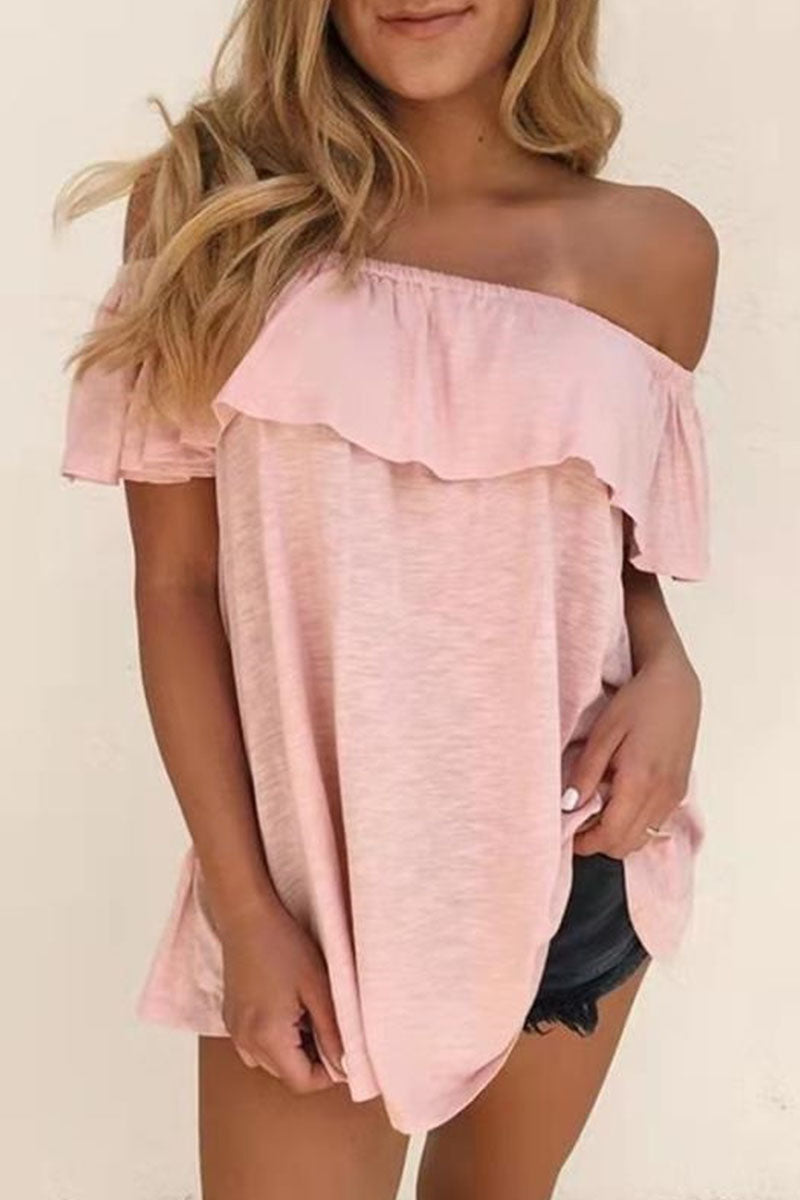 Panelled Solid-Color T-Shirt with Off-Shoulder Neckline