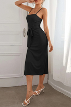 Belted Solid-Color Dress with Strapless Neckline