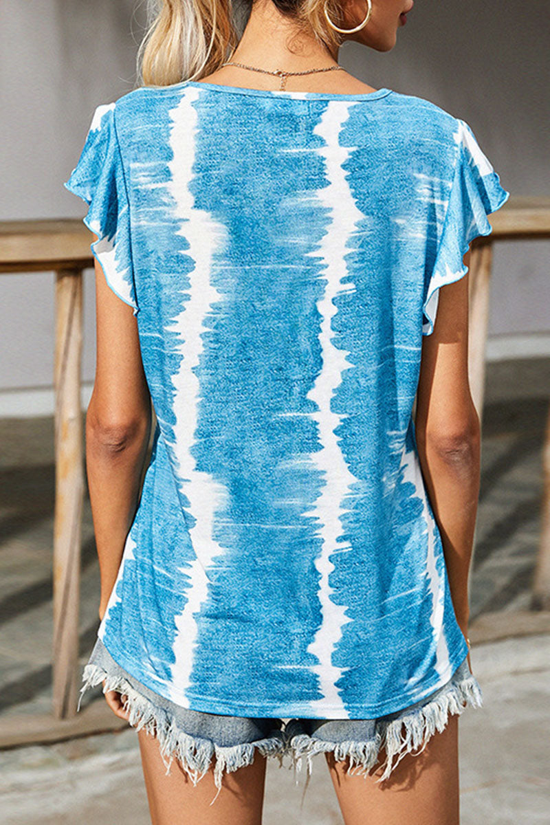 Tie-Dye V-Neck T-Shirt with Panel Details