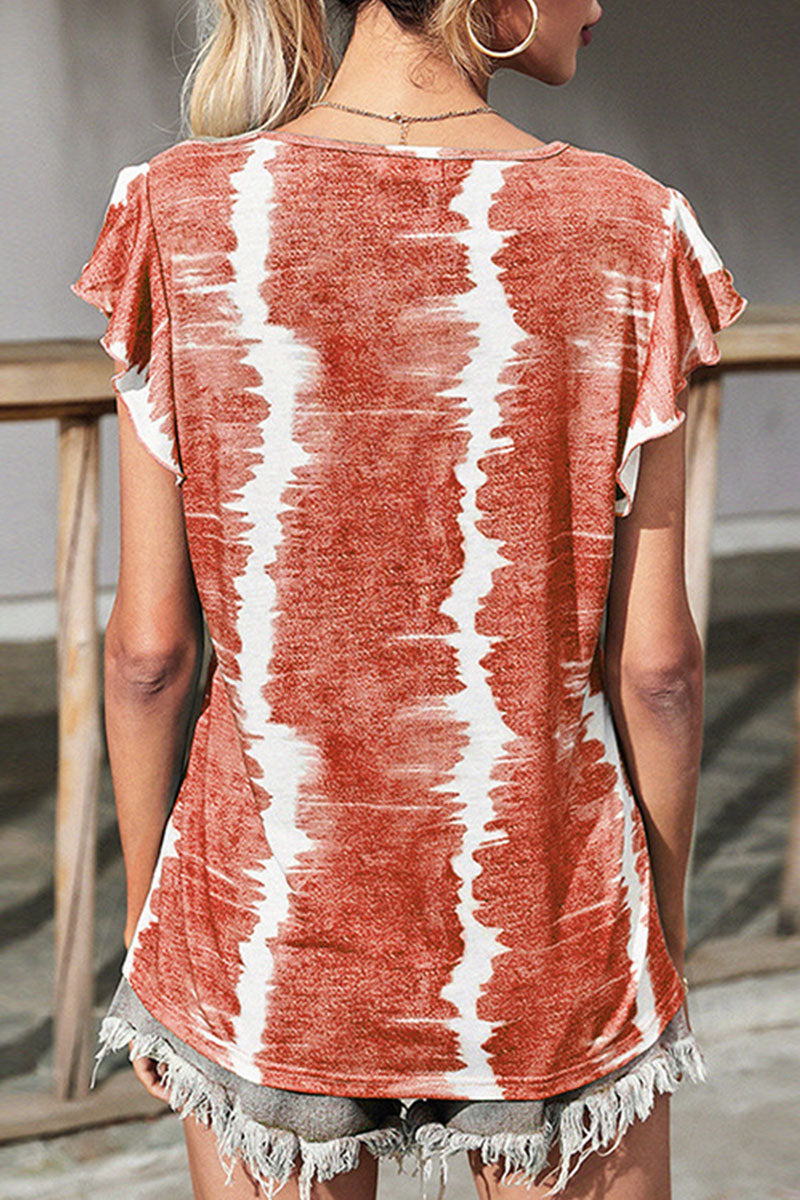 Tie-Dye V-Neck T-Shirt with Panel Details