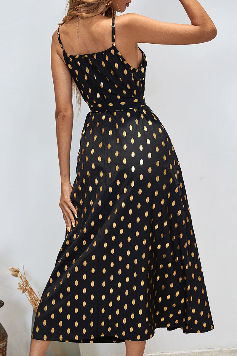 Slit-Detail A-Line Dress with Strap Details