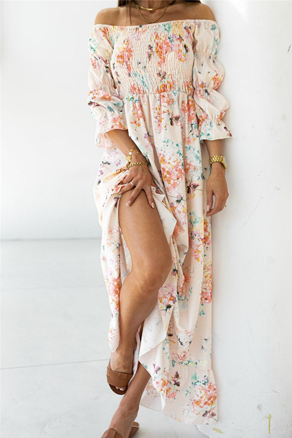Floral Off-Shoulder Dress with Ruffle Details