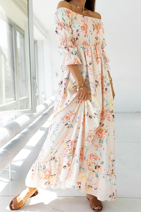 Floral Off-Shoulder Dress with Ruffle Details