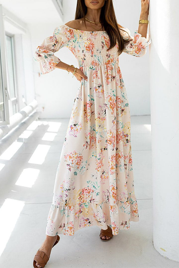 Floral Off-Shoulder Dress with Ruffle Details
