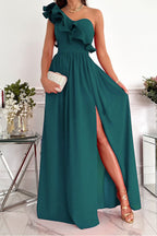 Panelled Printed Dress with Ruffle Details