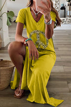 Sequined V-Neck Dress with Panel Details