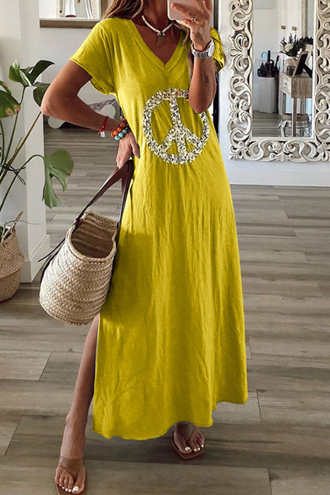 Sequined V-Neck Dress with Panel Details Main image