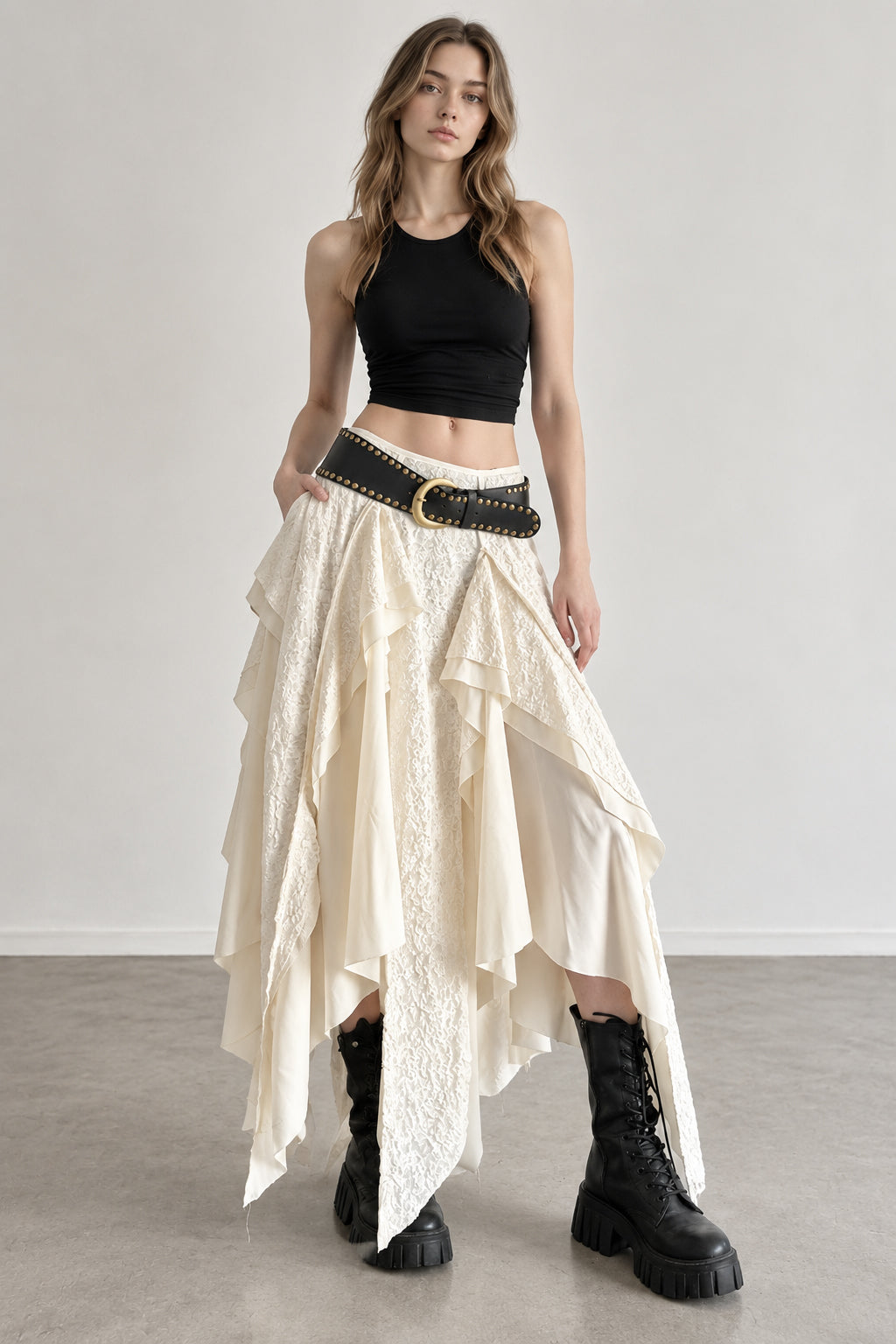 Asymmetrical Lace Bodycon Maxi Skirt
