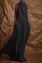 High-Neck Long Dress with Solid Finish