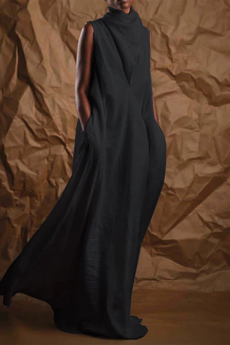 High-Neck Long Dress with Solid Finish