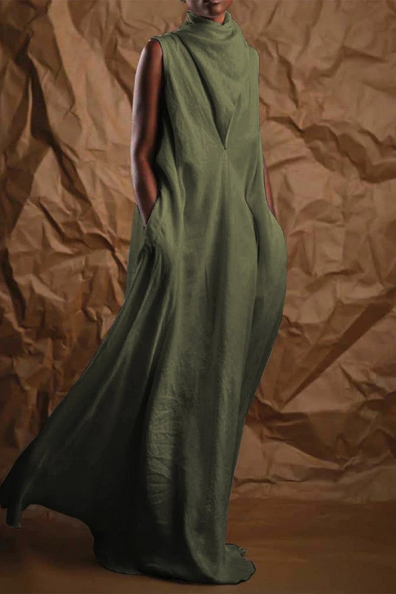 High-Neck Long Dress with Solid Finish