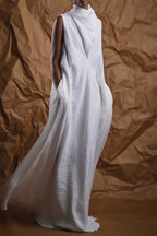 High-Neck Long Dress with Solid Finish