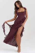 Ruffled Dress with Slit Detail
