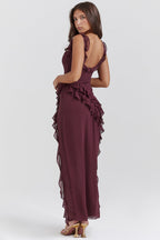 Ruffled Dress with Slit Detail