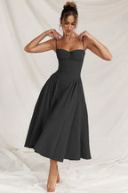 Corset-Style Midi Sundress with Sleeveless Cut