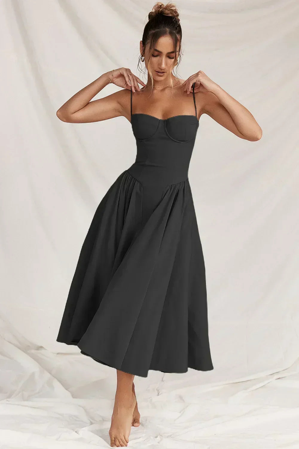 Corset-Style Midi Sundress with Sleeveless Cut