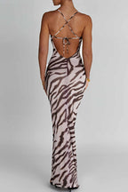 Printed Slim-Fit Open-Back Maxi Dress