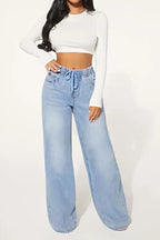 Drawstring Wide-Leg Jeans with High Waist