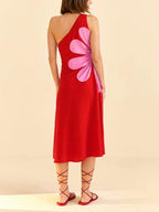 Floral Midi Dress with Off-Shoulder Neckline