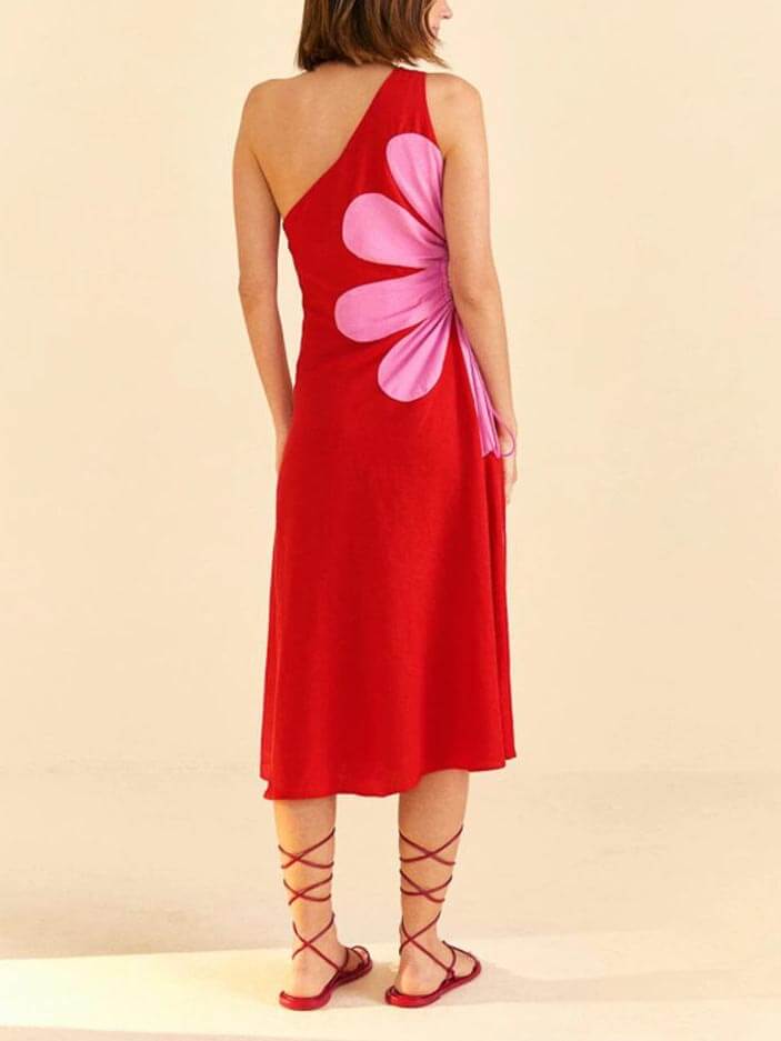 Floral Midi Dress with Off-Shoulder Neckline