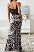 Leopard-Print Maxi Dress with Lace Trim