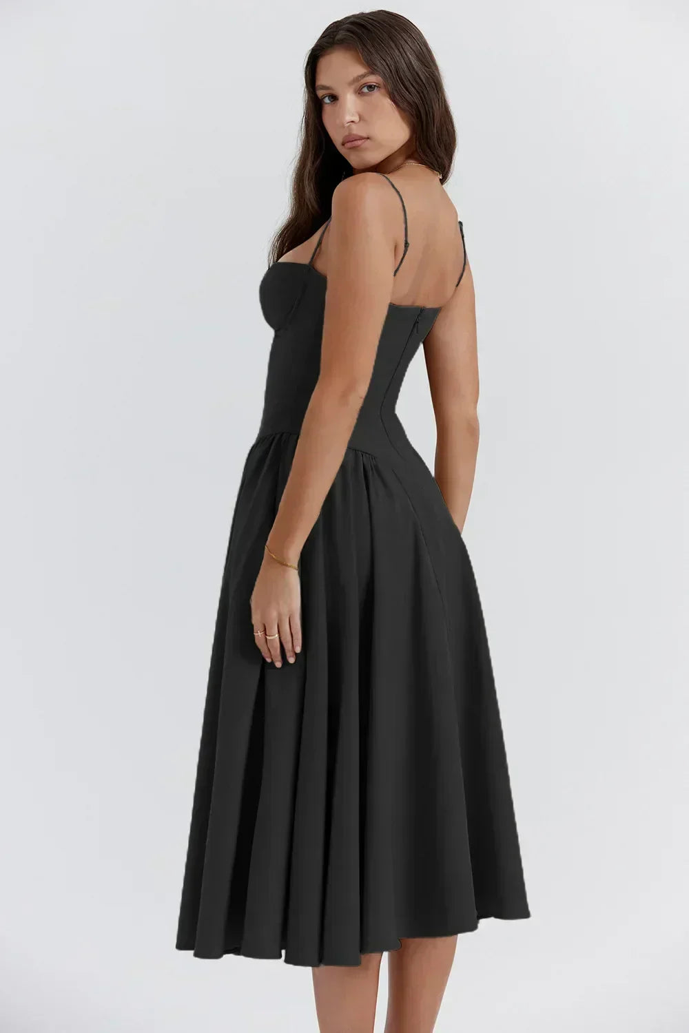 Corset-Style Midi Sundress with Sleeveless Cut