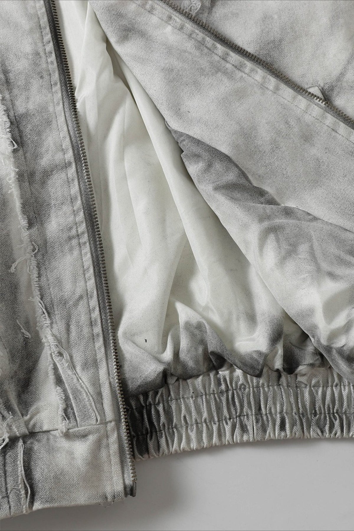 Washed Hooded Zip Jacket with Raw Seams