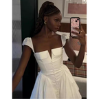 White V-Neck Pleated Dress