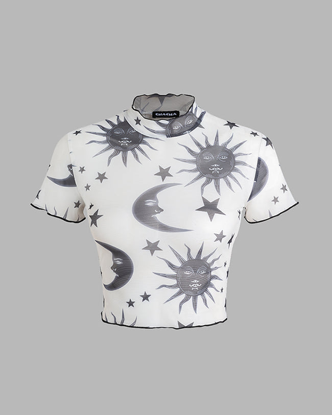 Sun-and-Moon Star-Detail Top with Mesh Detailing Main image
